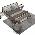 Modern Grey Double Bed Interior With Armchair Stool Nightstand And Rug 3d model