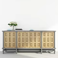 Modern Entryway Console Sideboard Cabinet With Wooden Pattern Doors Green Vase And Books