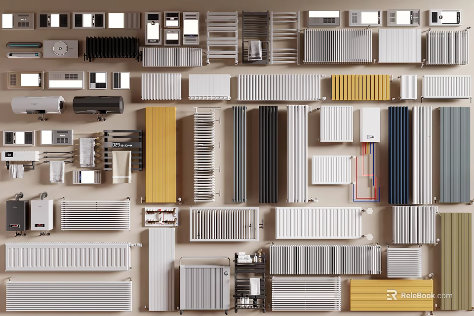 Various Modern Radiator Designs In Different Colors For Home Heating Solutions 3d model