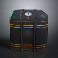Industrial Dark Metal Cylindrical Tank With Yellow Stripes Green Label And Top Gauge
