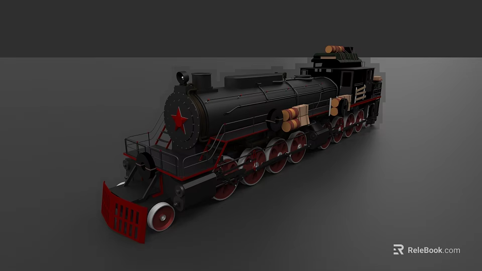 Vintage Black Steam Train With Red Star Accents And Red Wheels Design 3d model 