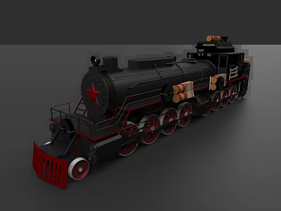 Vintage Black Steam Train With Red Star Accents And Red Wheels Design 3d model