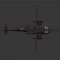 Detailed Brown Military Helicopter Model With Blue Rotors And White Stripes