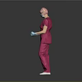 Man In Pink Scrubs With Surgical Cap Face Mask And Blue Gloves Standing