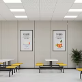 Spacious School Cafeteria Interior With Bright Windows Tables Chairs And Ceiling Lights 3d model