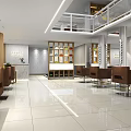 Modern Hair Salon Interior With Two Brown Chairs Wooden Cabinets Shelves And Striped Blinds