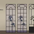 Poliiform Modern Black Frame Arched Top Glass Panel Grid Room Dividers With Plants