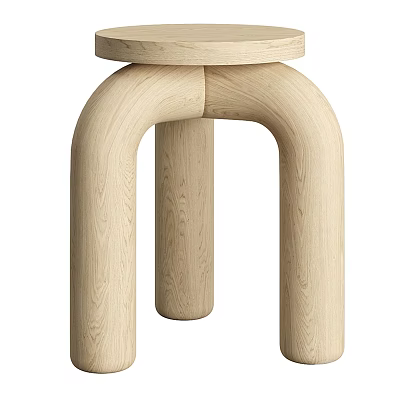 Modern Wooden Stool With Curved Legs And Round Seat Featuring Natural Wood Grain 3d model