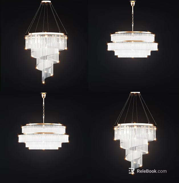 Elegant Modern Crystal Chandeliers With Hanging Crystal Strips And Circular Design 3d model 