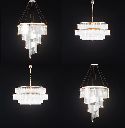 Elegant Modern Crystal Chandeliers With Hanging Crystal Strips And Circular Design 3d model