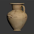 Ancient Carved Terracotta Vase With Cracked Surface And Two Handles