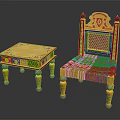 Vibrant Accent Lounge Chair Featuring Woven Seat And Colorful Decor With Side Table