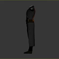 Detailed 3D Character Outfit With Gray Long Coat Red Belt Black Pants And Brown Shoes