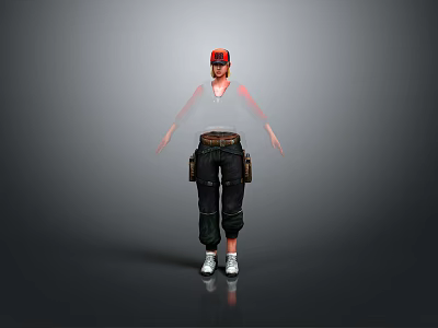 Durable Utility Workwear Set Featuring Cargo Pants Tool Belt Red Cap And White Shoes 3d model