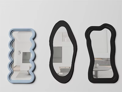 Unique Decorative Wall Mirrors With Blue And Black Frames In Different Shapes 3d model