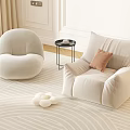 Modern Cozy Light Colored Single Sofas in Interior with Round and Square Shapes on Carpet 3d model