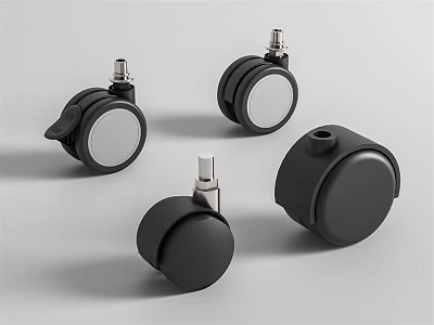 Black Caster Wheels Set Of Four With Metal Axles And Brake Function Design 3d model