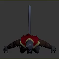 Blue Skinned Fantasy Game Character With Wolf Like Head Red Cape And Brown Armor