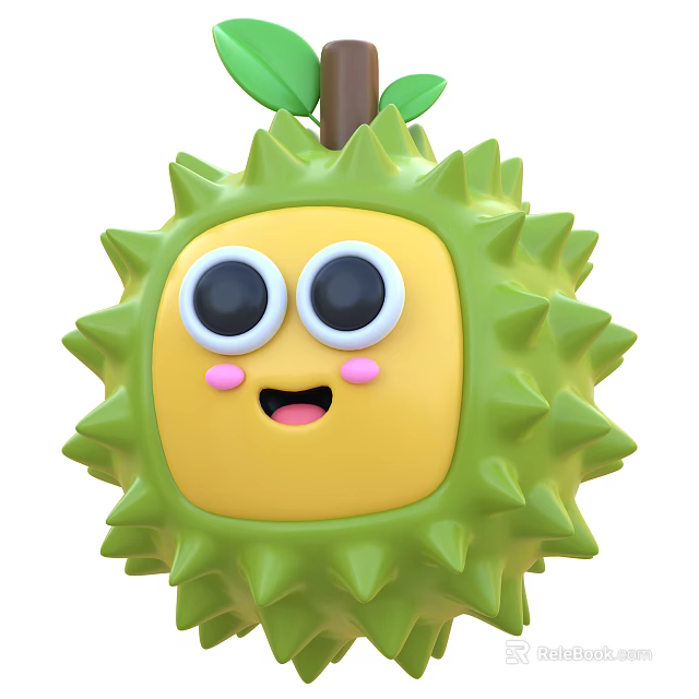 Cartoon Durian With Green Spikes Yellow Flesh Big Eyes Pink Cheeks And Cute Smiling Face 3d model 
