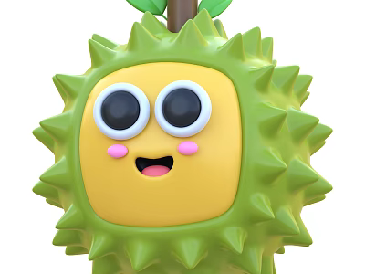 Cartoon Durian With Green Spikes Yellow Flesh Big Eyes Pink Cheeks And Cute Smiling Face 3d model