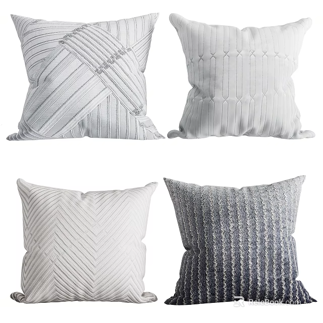 Textured Decorative Throw Pillows With Woven Stripes Geometric Patterns And Neutral Color Tones 3d model 