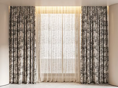 Elegant Floral Patterned Curtains With Sheer Layer For Room Window Decor 3d model