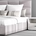 Modern Gray Upholstered Double Bed With White Sheets Pillows And Nightstands 3d model