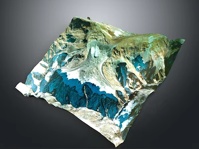 3D Topographic Model With Detailed Mountain Ranges Blue Water Bodies And Snowy Textures 3d model