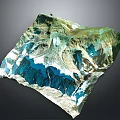3D Topographic Model With Detailed Mountain Ranges Blue Water Bodies And Snowy Textures