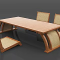 Modern Minimalist Wooden Dining Table Set With Three Rattan Backrest Chairs Natural Color