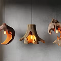Irregular Wooden Chandeliers With Natural Tree Stump Design And Warm Illuminated Interior