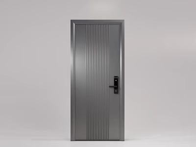 Modern Gray Door With Vertical Stripes And Black Handle Design 3d model