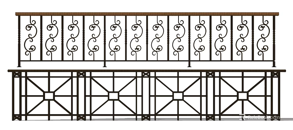 Ornate Metal Fence Design With Decorative Scroll Patterns And Geometric Elements 3d model