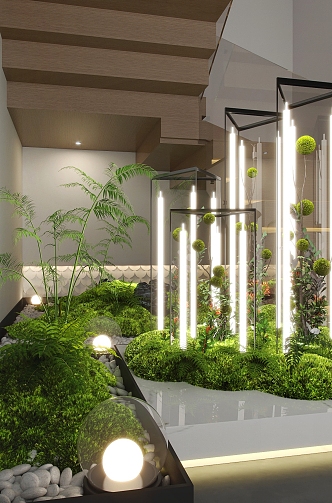 Stairwell Plant Landscape Decorative Lamp Gravel Bryophytes 3d model