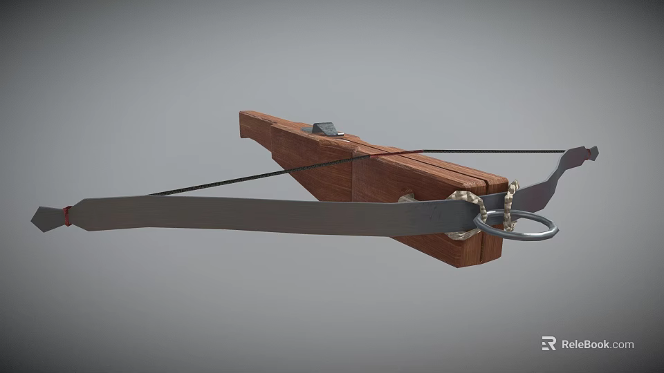 Traditional Crossbow Weapon With Wooden Body Metal Components And Taut Bowstring Design Structure 3d model 