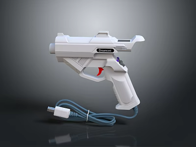 White Computer Game Light Gun With Laser Design Ergonomic Handle And Wired Blue Cable 3d model
