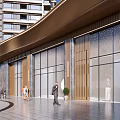 Modern Entrance Gate Between High Rise Buildings Featuring Glass Doors Spacious Walkway And Greenery