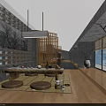Modern Spacious Hotel Lobby Featuring Hanging Green Plants Motorcycle Display Shelving Units And Reception Counter