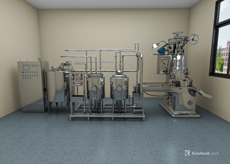 Stainless Steel Industrial Equipment Production Line With Control Panel And Machinery Components 3d model 
