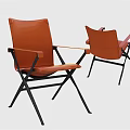Modern Orange Leather Leisure Chairs With Black Metal Frame And Armrests Design