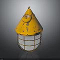 Vintage Industrial Furniture Style Lighting With Yellow Conical Top And Rustic Metal Cage Design