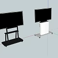 White And Black TV Stands With Monitors Showing Blue Sky Clouds On Wheels