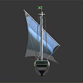 Sailboat Model With Blue Sails Green And White Hull And Flag On Mast