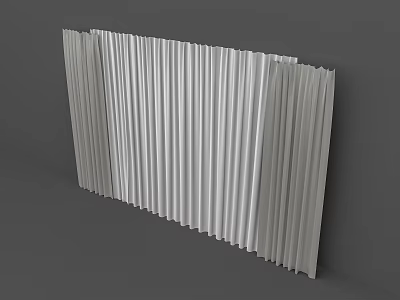 Soft White Pleated Curtains With Vertical Folds Against Grey Background 3d model