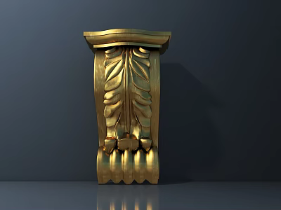 Golden Carved Decorative Capital with Intricate Leaf Patterns and Ornate Design 3d model