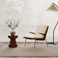 Modern Living Room With Armchair Floor Lamp Wooden Side Table And Dried Branch Vase