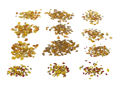 Garden Decorative Scattered Autumn Leaves In Yellow Orange Red Tones And Various Shapes 3d model