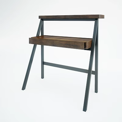 Sturdy Wooden Desk With Metal Frame And Drawer For Home Office 3d model