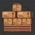 Stacked Wooden Crates On Wooden Pallet Secured With Green Straps