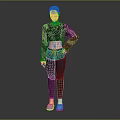 Smiling Female Character In Leopard Top With Pet Dog Wearing Black Leggings And Blue Shoes